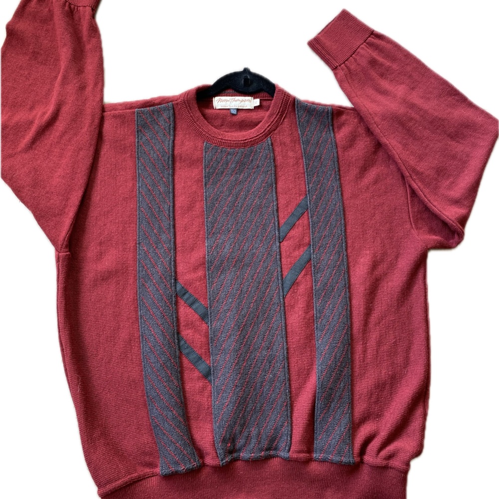 Men’s Sweater Norm Thompson Vtg XL Red Gray Y2K